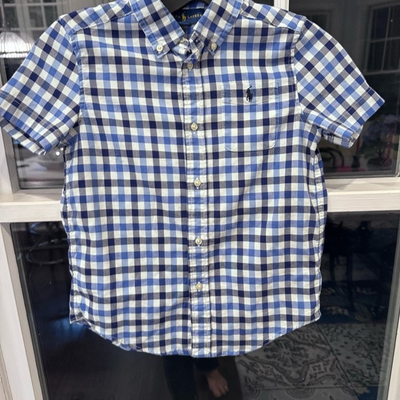 Polo Ralph Lauren Boys Short sleeve Button Down Shirt size 7 Checkered Blue - Picture 10 of 10